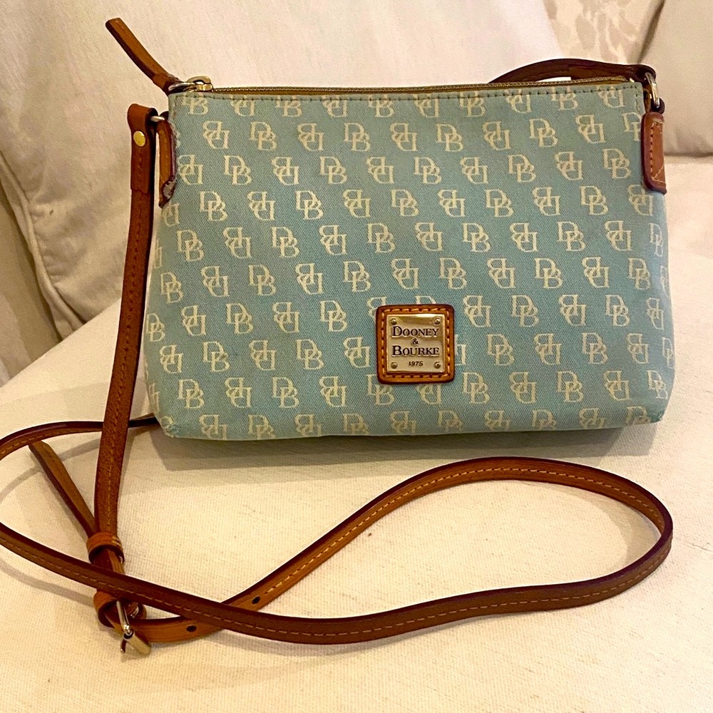 Dooney & Bourke Monogram Blue and Tan Crossbody Bag